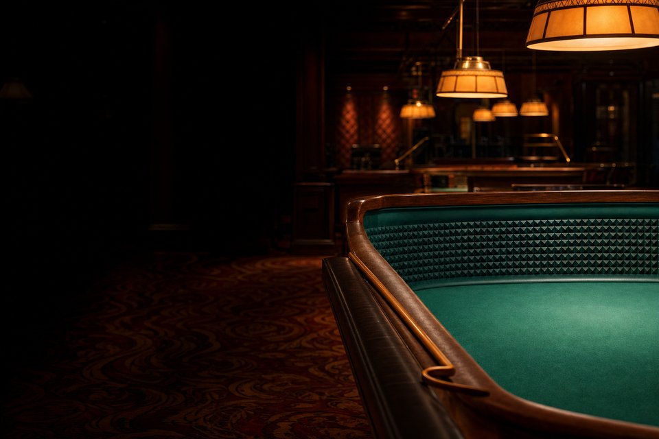 An empty craps table under warm pit lights before opening, the felt brushed clean and a stickman's stick resting on the rail (AI-generated image)